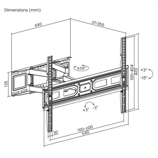 BRATECK επιτοίχια βάση LPA78-466 για τηλεόραση 37-80", full motion, 40kg