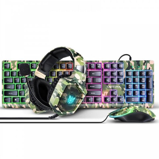 Onikuma TZ3003 Wired Gaming Set, Green camouflage