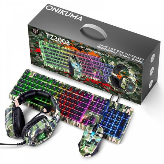 Onikuma TZ3003 Wired Gaming Set, Green camouflage