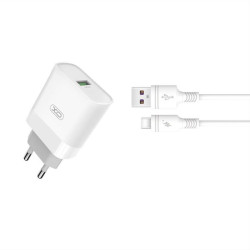 XO wall charger L63 QC 15W 1x USB white + USB-C cable
