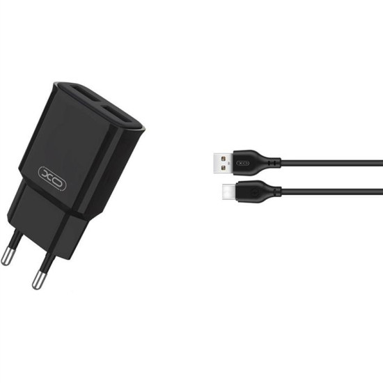 XO wall charger L92C 2x USB 2,4A black + USB-C cable