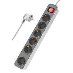 POWERTECH πολύπριζο ασφαλείας PT-1058, 6x schuko, 16A, 1.4m, λευκό