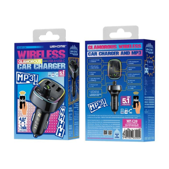 FM Transmitter WK Car Charger and MP3 Player with Led Light WP-C39