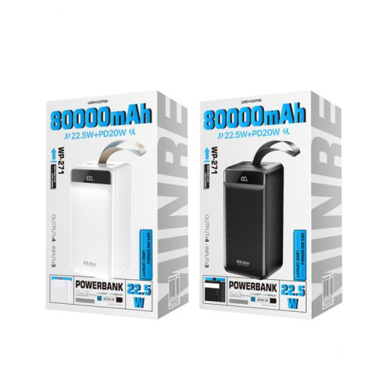 Power Bank WK 80000mAh MINRE PD20W+3xQC3.0 22.5W White WP-271