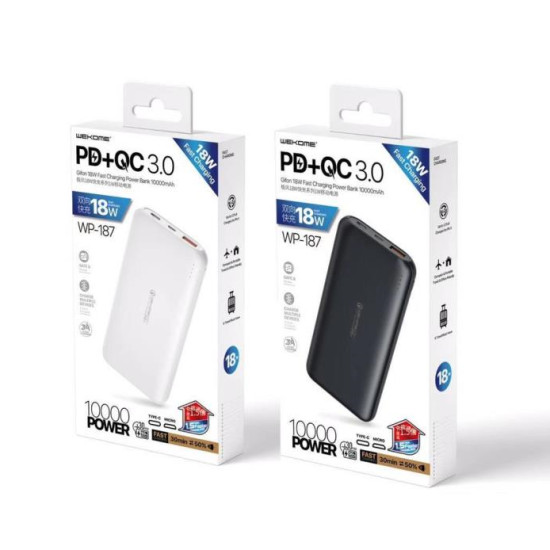 Power Bank WK 10000mAh GIFON PD18W+QC3.0  Black WP-187