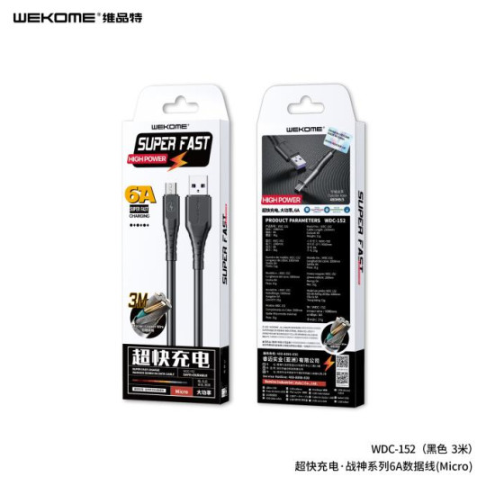 Charging Cable WK Micro Wargod Black 3m WDC-152 6A