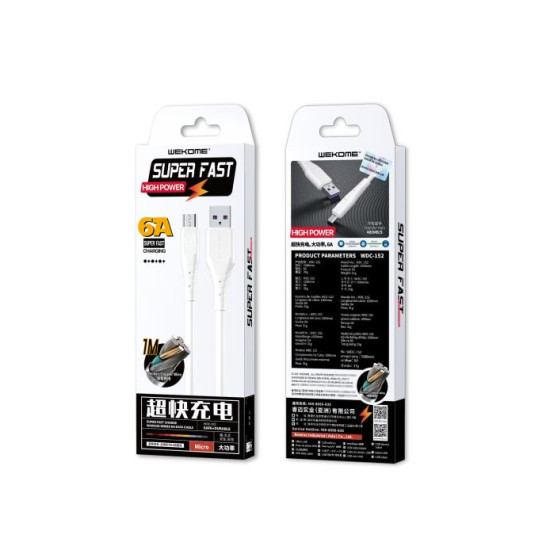 Charging Cable WK Micro Wargod White 1m WDC-152 6A