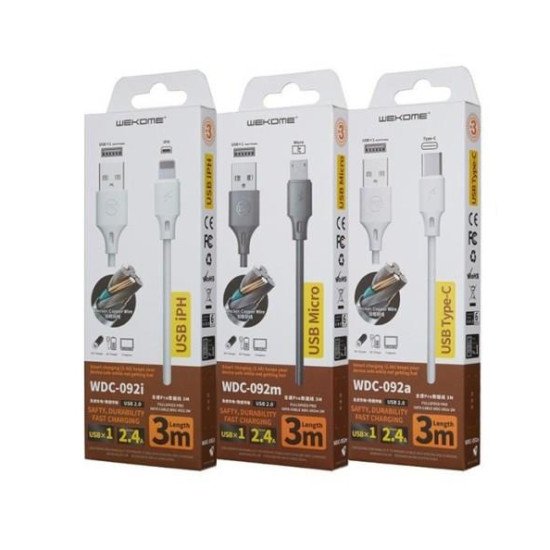 Charging Cable WK Micro Black 3m Full Speed Pro WDC-092 2.4A