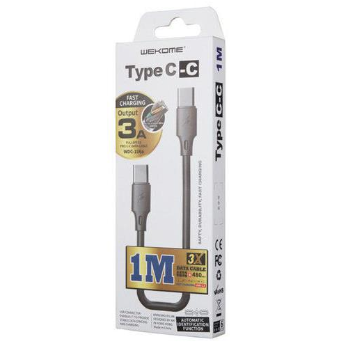 Charging Cable WK TYPE-C/TYPE-C Black 1m Full Speed WDC-106 3A