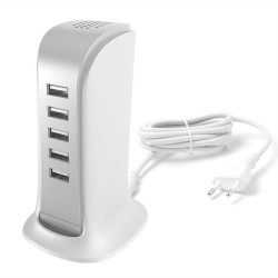 Charger 5x USB with built-in power cable EU white (A5EU)