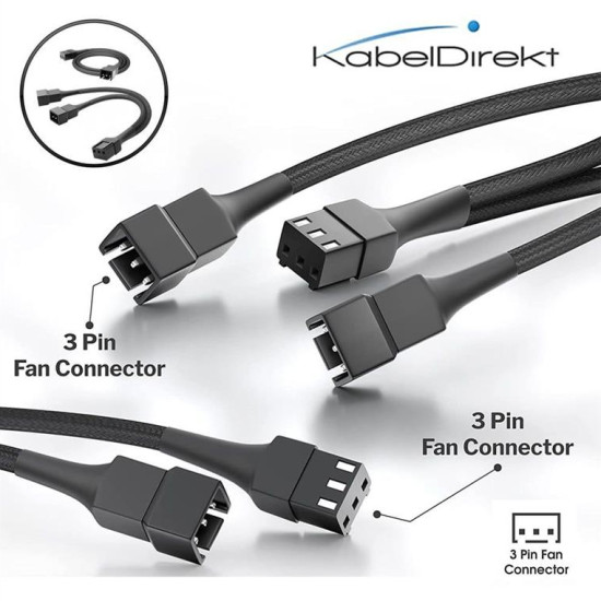 Καλώδιο 3-pin Fan Splitter Y 15 cm + Καλώδιο Προέκτασης 3-pin 60 cm