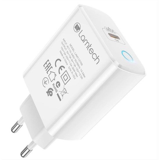 LAMTECH FAST CHARGER TYPE-C PD30W WHITE LAM112709