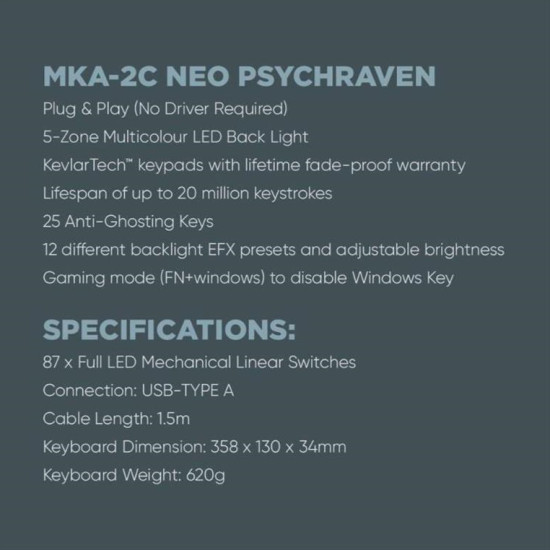 ARMAGGEDDON MECHANICAL KEYBOARD MKA-2C NEO BLACK LINEAR RED SWITCH MKA-2C-NBL
