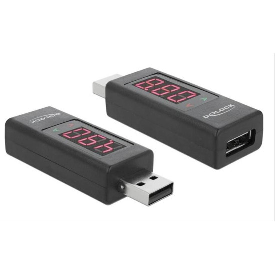 DELOCK αντάπτορας USB 65569 με οθόνη ένδειξης V/A, έως 5V/4A, μαύρος