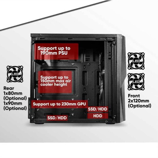 ARMAGGEDDON GAMING PC CASE MATX WITH RGB EFFECTS BLACK TRON1XB ARMAGGEDDON GAMING PC CASE MATX WITH RGB EFFECTS BLACK TRON1XB