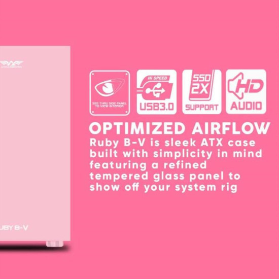 ARMAGGEDDON RUBY B-V ATX GAMING PC CASE  PINK RUBY-BV