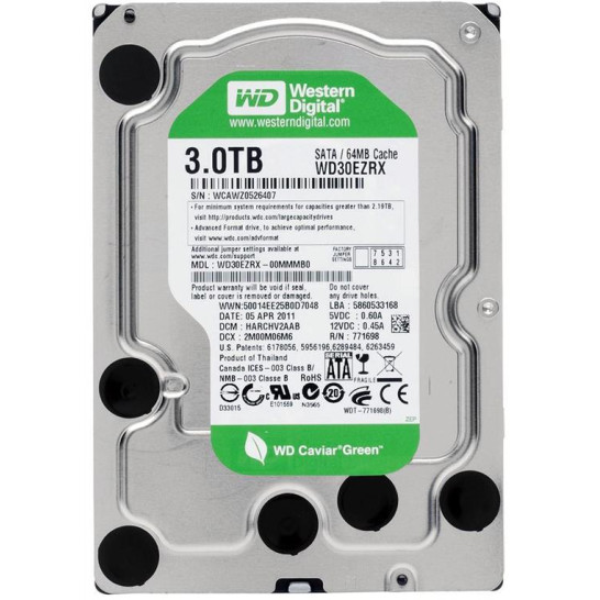 Used Western Digital 3TB Caviar Green Sata3 64MB WD30EZRX