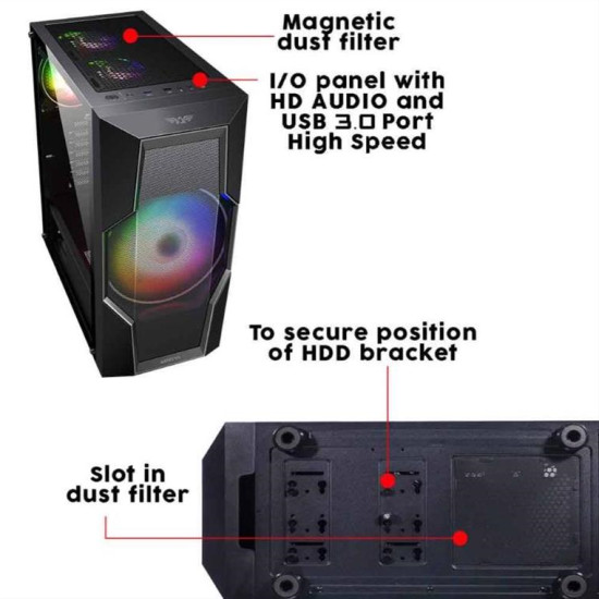 ARMAGGEDDON GAMING PC CASE ATX AERO VII BLACK - AEROVIIB