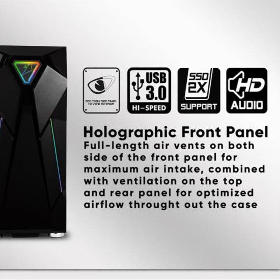 ARMAGGEDDON ATX RGB GAMING PC CASE TRON HOLO 5 BLACK - HOLO5B ARMAGGEDDON ATX RGB GAMING PC CASE TRON HOLO 5 BLACK - HOLO5B