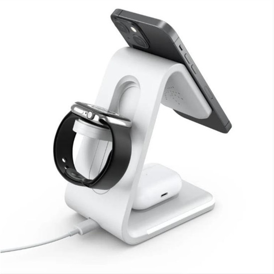 Wireless charger Qi 3in1 15W B17 working with MagSafe white