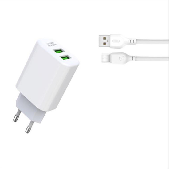 XO wall charger L85C 2x USB 2,4A white + USB-C cable GSM114397