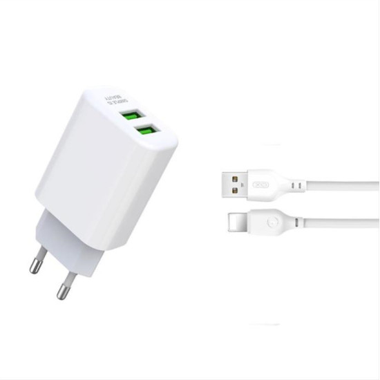 XO wall charger L85C 2x USB 2,4A white + Lightning cable GSM114395