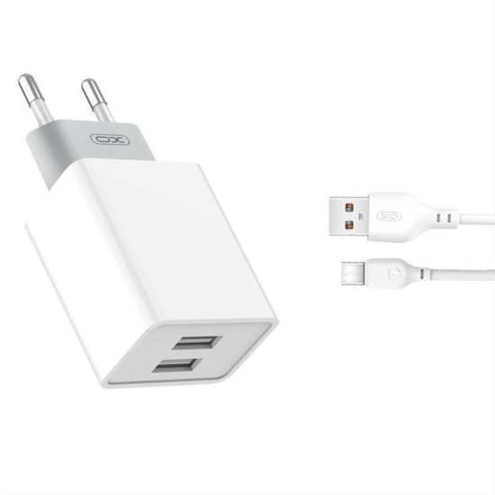XO wall charger L65 2x USB 2,4A white + USB-C cable GSM103076