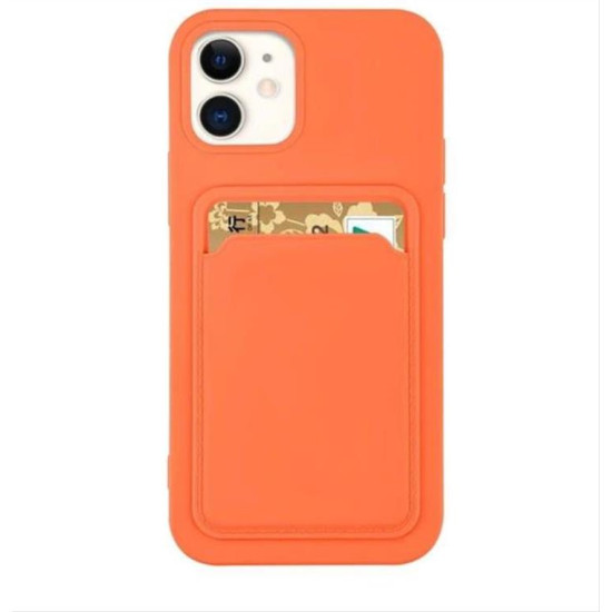 Card Case silicone wallet case with card holder documents for iPhone 13 orange