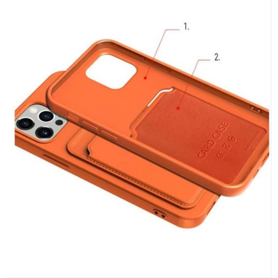 Card Case silicone wallet case with card holder documents for iPhone 13 orange