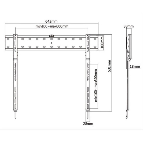 BRATECK επιτοίχια βάση LP70-36F για οθόνη 43-80", ultra slim, 40kg