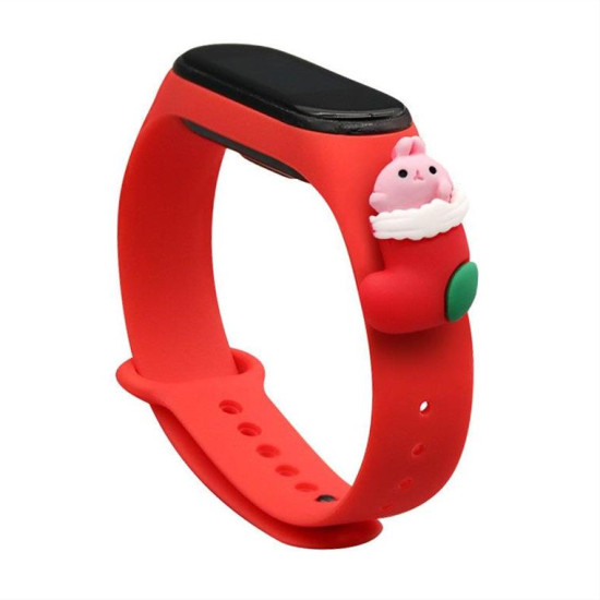 Strap Xmas Wristband for Xiaomi Mi Band 6 / Mi Band 5 Christmas Silicone Strap Bracelet Red (Santa 1)
