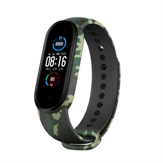 Replacement Camo Silicone Wristband TPU Strap Bracelet Bangle For Xiaomi Mi Band 6 / Mi Band 5 Camo Green