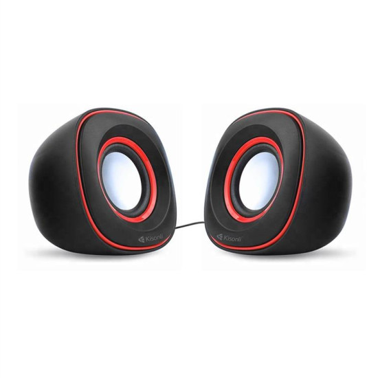 Ηχεία Kisonli S-444, 2x3W USB, Μαύρο - Κόκκινο 22061