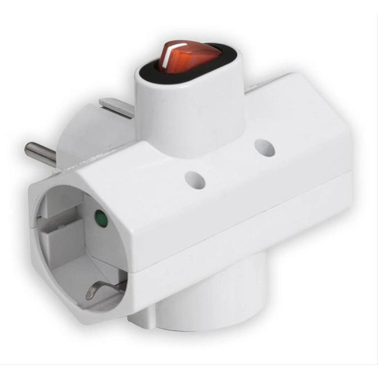 POWERTECH αντάπτορας ρεύματος PT-824, 3x schuko, 250V 16A, λευκός PT-824
