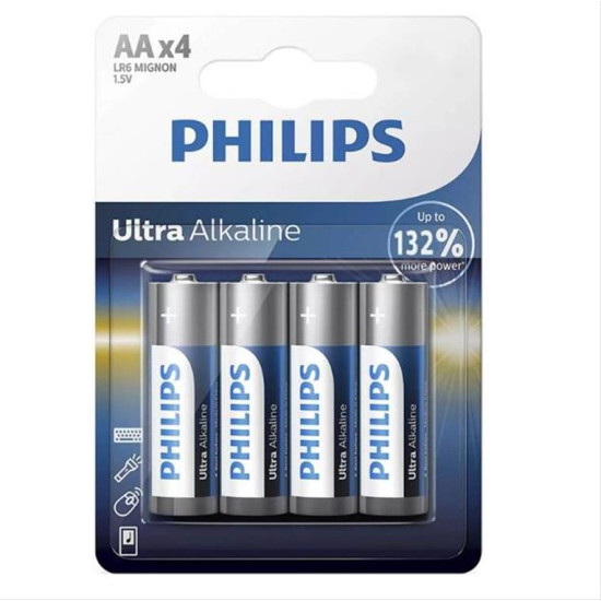 PHILIPS Ultra αλκαλικές μπαταρίες LR6E4B/10, AA LR6 1.5V, 4τμχ