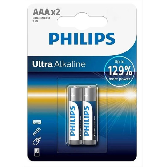 PHILIPS Ultra αλκαλικές μπαταρίες LR03E2B/10, AAA LR03 1.5V, 2τμχ