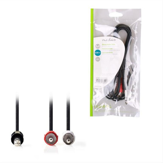 NEDIS Καλώδιο ήχου Stereo 6.35 mm αρσ. - 2x RCA αρσ., 2m, σε μαύρο χρώμα. CAGP23300BK20