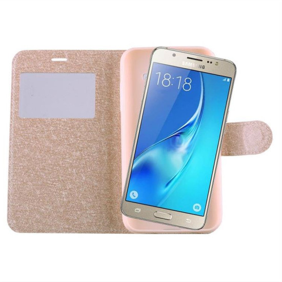 ΘΗΚΗ SAMSUNG J5 2016 J510 LEATHER GOLD-TPU VIEW BOOK STAND