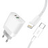 XO Wall charger L64 plus cable type-C - 8-pin white 2USB QC3.0/ PD USB-C