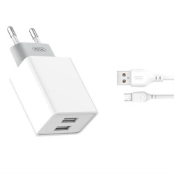 XO Wall charger L65 white plus cable micro 2USB 2,4A GSM103075