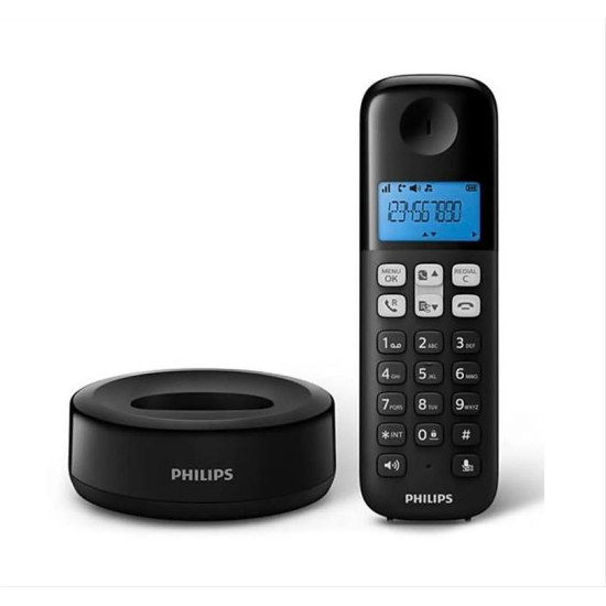PHILIPS ασύρματο τηλέφωνο D1611B/34, με ελληνικό μενού, μαύρο PHILIPS ασύρματο τηλέφωνο D1611B/34, με ελληνικό μενού, μαύρο
