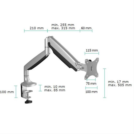 ICY BOX Μεταλλική βάση στήριξης για 1 οθόνη έως 32", με 2 βραχίονες IB-MS503-T ICY BOX Μεταλλική βάση στήριξης για 1 οθόνη έως 32", με 2 βραχίονες IB-MS503-T