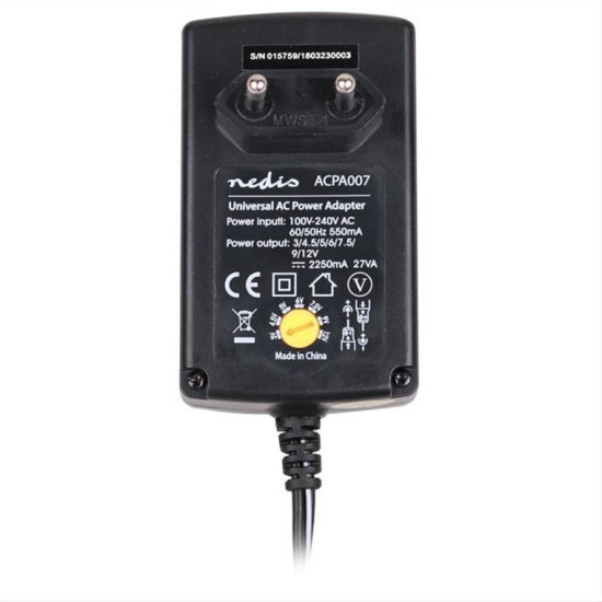 NEDIS Universal τροφοδοτικό 27W switching έξοδο 3-12V και ενδεικτική λυχνία LED.