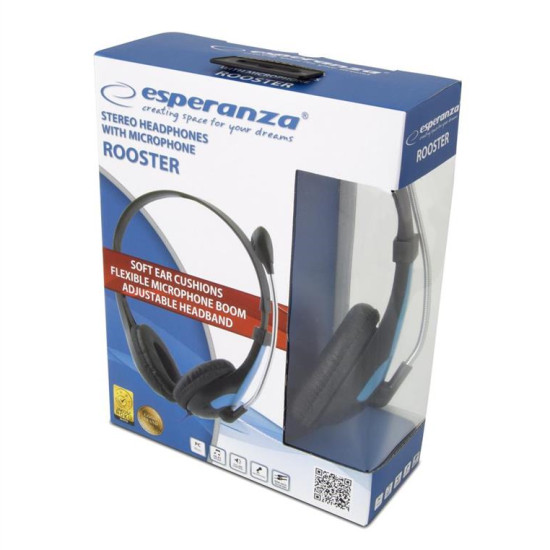 ESPERANZA STEREO HEADPHONES WITH MICROPHONE ROOSTER BLUE EH158B