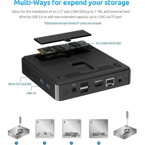 BMAX Mini PC Intel Gemini Lake N4000 (up to 2.6GHz) 8GB DDR4 128GB eMMC  4K@60Hz, HDMI 2.4G/5G Dual WiFi, Gigabit Eth Bluetooth 4.2