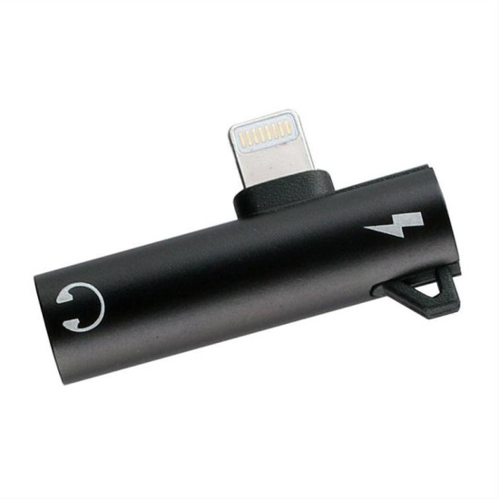 ADAPTOR 2 IN 1 CHARGING AND AUDIO ADAPTER LIGHTNING TO 3.5MM JACK+LIGHTNING BLACK