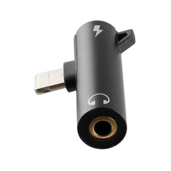 ADAPTOR 2 IN 1 CHARGING AND AUDIO ADAPTER LIGHTNING TO 3.5MM JACK+LIGHTNING BLACK