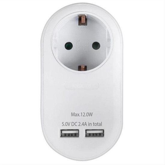 Ανταπτόρας με pass-through και 2 θύρες φόρτισης USB (2.4Α) SONORA PAW100-2USB24