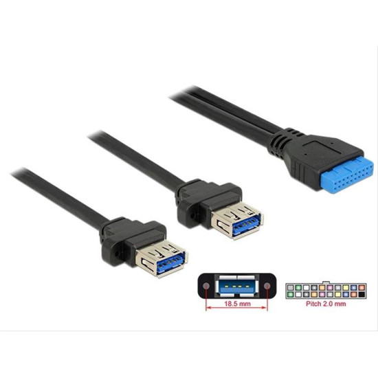 DELOCK καλώδιο USB 3.0 19 pin header (F) σε 2x USB 3.0 (F) 85244, 80cm DELOCK καλώδιο USB 3.0 19 pin header (F) σε 2x USB 3.0 (F) 85244, 80cm