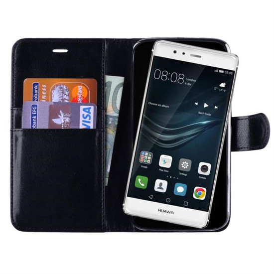 ΘΗΚΗ HUAWEI P9 LITE 5.2" LEATHER-TPU BOOK STAND BLACK 8168703
